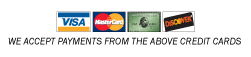 We accept payments from Visa, Mastercard, American Express and Discover credit cards
